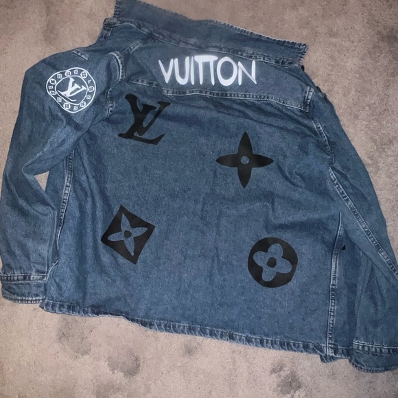 Custom Denim Jacket with Black Logo Accents - Picture 2 of 2